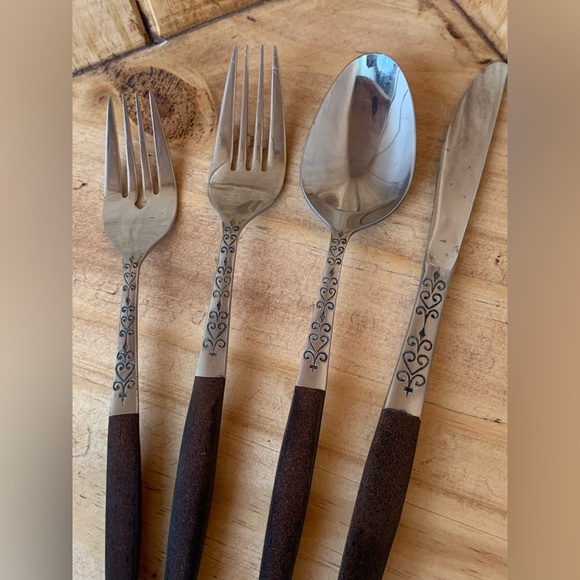Vintage 24 Piece Flatware set- stainless steel with wood handle. Modern Danish - Picture 15 of 15